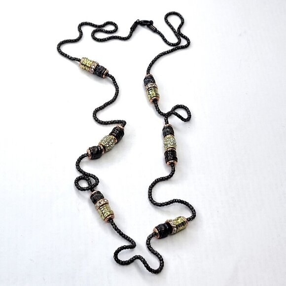 Bronze Gold Necklace With Rhinestones - Picture 2 of 9